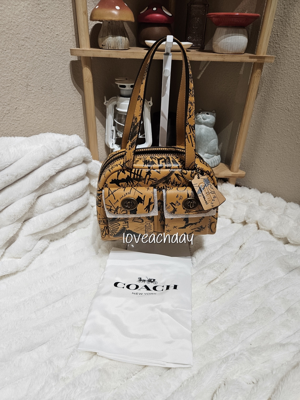 Coach The Twin Turnlock Bag Graphic Shoulder Bag Orange NWT